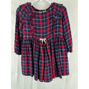 Oshkosh B'gosh Girls Plaid Dress Long‎ Sleeve Ruffle Bow Xmas 24 Months